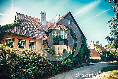 View to the part of Hvittrask manor and museum, spring, Kirkkonummi, Stock Photo