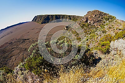 View to the Plaine des Sables at 2260 m above sea level near Piton de la Fournaise volcano at La Reunion island. Stock Photo