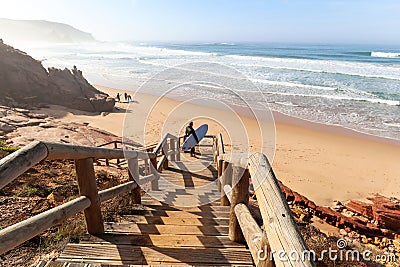 View to Praia do Amado, Beach and Surfer spot near Sagres and Lagos, Costa Vicentina Algarve Portugal Editorial Stock Photo