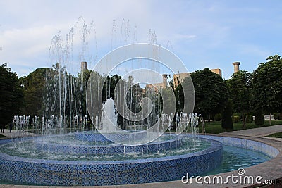 View to Registan, an old public square in the heart of the ancient city of Samarkand, Uzbekistan Stock Photo