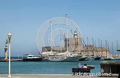 View to the Rhodes Castle in Rhodes Island. Editorial Stock Photo