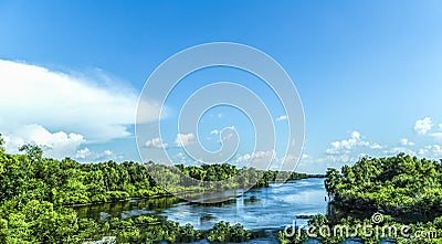 view to the river Mississippi with its wide river bed and untouched nature Stock Photo