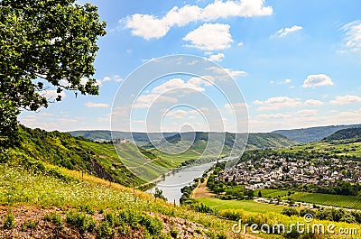 View to river Moselle and Marienburg Castle near village Puenderich - Mosel wine region in Germany Stock Photo