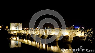 View to Roman bridge in Cordoba at night, Andalusia Spain Stock Photo