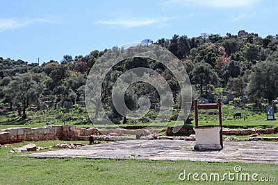 View to the ruined buildings on city agora of ancient lycian town Andriake near Demre in Turkey Stock Photo