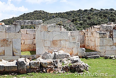 View to the ruined buildings on city agora of ancient lycian town Andriake near Demre in Turkey Stock Photo