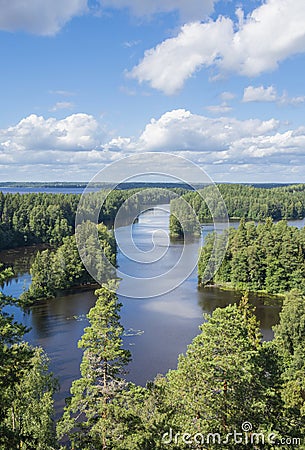 View to The Saari public recreation area (Saaren kansanpuisto) from The Kaukolanharju Observation Tower Stock Photo