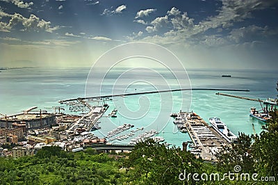 The view to Salerno port in Italy Stock Photo