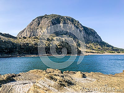 View to Sanbangsan Mountain. Jeju island, South Korea Stock Photo