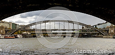 A view to Seine river while cruising under Pont dâ€™Austerlitz bridge, Paris Stock Photo