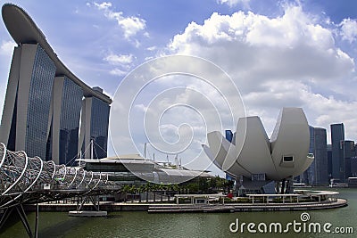 View to Singapore ArtScience Museum and Marina Bay Sands. Editorial Stock Photo