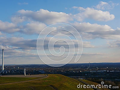View to the still very industrial Ruhr area in Germany from the Hoheward coal dump. A popular excursion destination Stock Photo