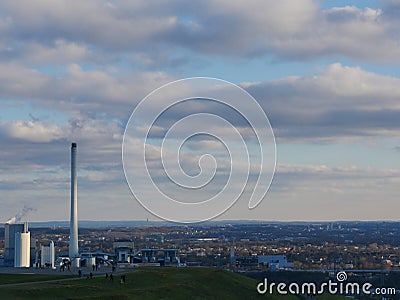 View to the still very industrial Ruhr area in Germany, from the Hoheward coal dump. A popular excursion destination Editorial Stock Photo