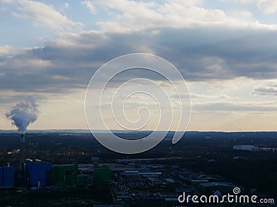 A view to the still very industrial Ruhr - area in Germany from the Hoheward coal heap, a popular excursion destination Stock Photo