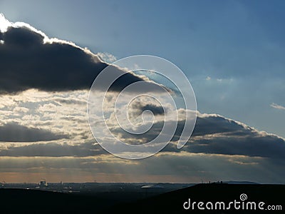 View to the still very industrial Ruhr area from the Hoheward coal heap. A popular excursion destination Stock Photo