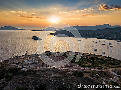 View to the Temple of Poseidon and the bay of Sounio close to Athens Stock Photo