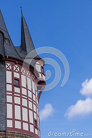 View to tower called Junker Hansen tower in the german city called Neustadt Hessen. Stock Photo