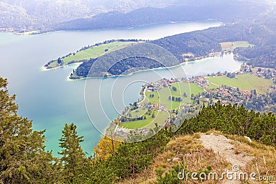 View to turquoise mountain lake walchensee in the bavarian alps Stock Photo