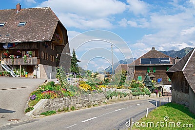 View to the typical countryside houses in Emmental, Switzerland. Editorial Stock Photo