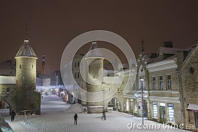 View to the Viru Gate towers, entrance to the Tallinn old town Editorial Stock Photo