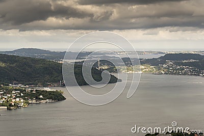View to the west across Bergen from FlÃ¸yen Mountain Stock Photo
