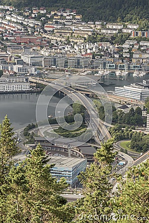 View to the west across Bergen from FlÃ¸yen Mountain Stock Photo