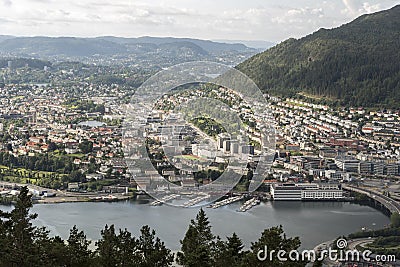 View to the west across Bergen from FlÃ¸yen Mountain Stock Photo