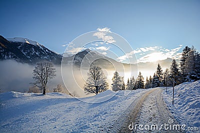 View to a winter landscape with mountain range of Gasteinertal valley near Bad Gastein, Pongau Alps - Salzburg Austria Stock Photo