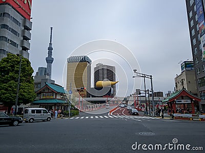 View of Tokyo Skytree and Asahi Brewing Company office Editorial Stock Photo