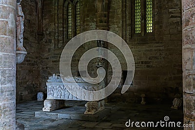 View of a tomb at the cloister of the Cathedral of Evora in Spain Stock Photo