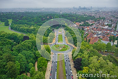 View from the top of the Atomium in Brussels towards city center Stock Photo
