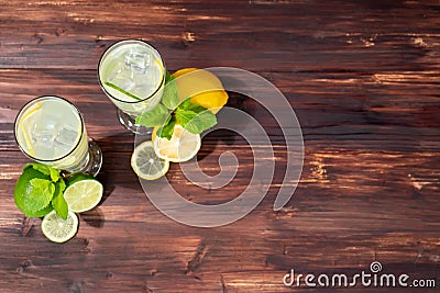 View of the top of a lemon glass on a wooden floor Stock Photo