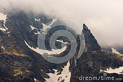 View of the top of Mnich, where you can see a mountaineer climbing Stock Photo