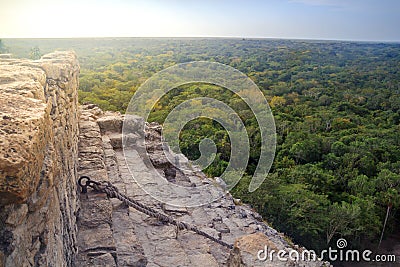 View from the top of Nohoch Mul pyramid in Coba Stock Photo