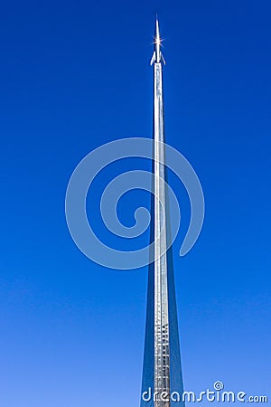 View on Top of Rocket Monument to the Conquerors of Space on Memorial Museum of Cosmonautics in Moscow, Russia Editorial Stock Photo