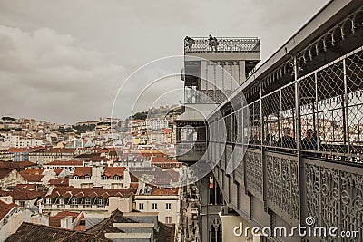 A view of the top of The Santa Justa lift, Lisbon, Portugal. Editorial Stock Photo