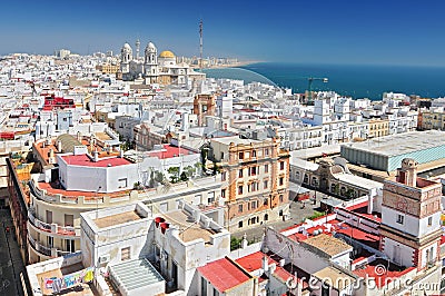 View from Torre Tavira tower to Cadiz Cathedral, also New Cathedral, Cadiz, Costa de la Luz, Andalusia, Spain Stock Photo