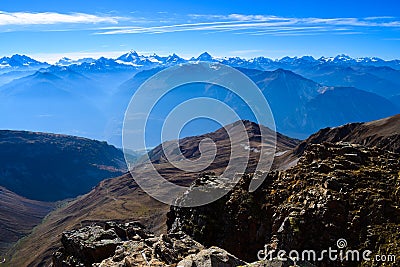 View on the Torrenthorn on a sunny autumn day, seeing the swiss alps, Switzerland / Europe Stock Photo