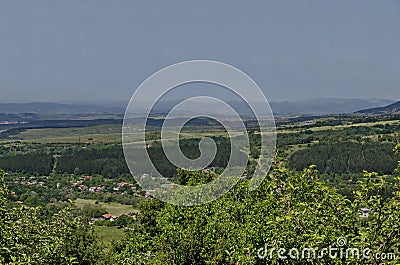 View toward residential district Marchaevo and environs of Sofia city at the foot of the mountain Vitosha Stock Photo