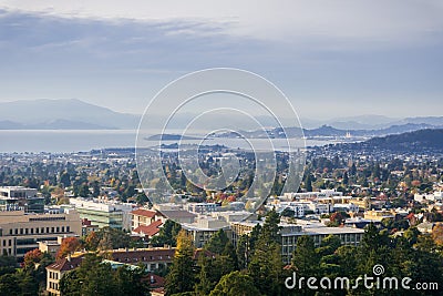 View towards Berkeley and Richmond on a sunny but hazy autumn day Stock Photo