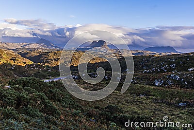View towards Canisp, Suilven and Cul Mor Mountains in Scottish Highland Stock Photo