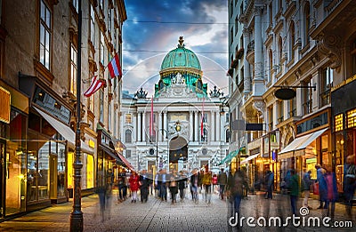 View towards imperial Hofburg palace in Vienna, Austria. Stock Photo