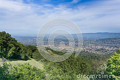 View towards San Jose from the hills of Almaden Quicksilver County Park, south San Francisco bay, California Stock Photo