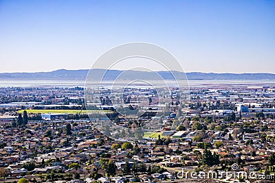 View towards the towns of east bay; San Mateo bridge on the background, San Francisco bay area, Hayward, California Stock Photo