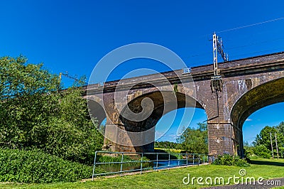 A view of towards the viaduct over the river Great Ouse at Wolverton, UK Stock Photo