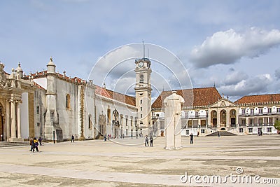 View of the tower building of the University of Coimbra, classic architectural structure with masonry Editorial Stock Photo