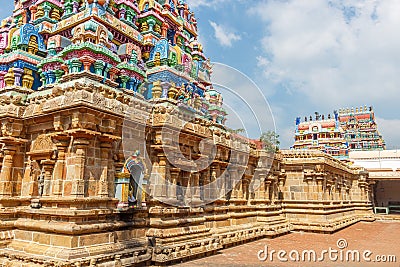 View of tower at Ramaswamy temple, Kumbakonam, Tamilnadu, India - Dec 17, 2016 Editorial Stock Photo