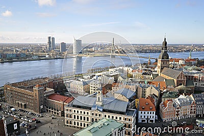 The view from tower of Saint Peters Church on cityscape of Riga Stock Photo