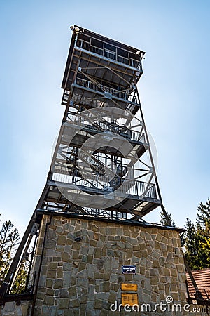 View tower on Velka Cantoryje hill in Slezske Beskydy mountains on czech - polish borders Editorial Stock Photo