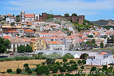 View of the town and castle, Silves, Portugal. Editorial Stock Photo